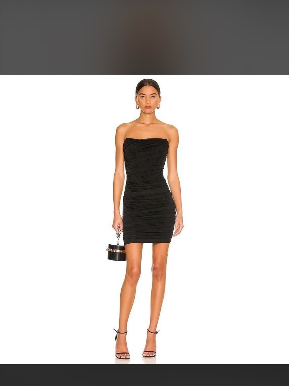 Classic Strapless Ruched Mini Dress in Black